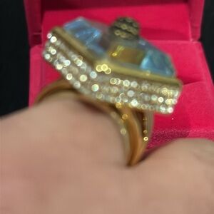 NWT Kurt Geiger London square stone cocktail Ring size9 new velvet pouch limited